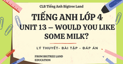 TIẾNG ANH LỚP 4 - UNIT 13 - WOULD YOU LIKE SOME MILK! - LÝ THUYẾT - BÀI TẬP - ĐÁP ÁN